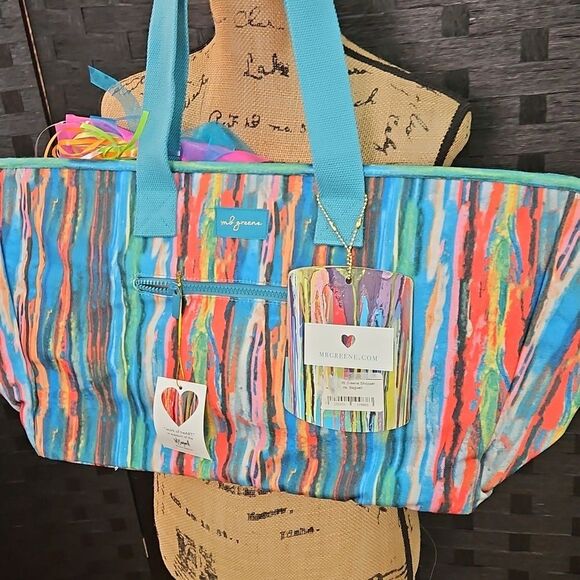 NWT M B Greene Colorful Striped Shopper Tote Bag - Picture 3 of 9